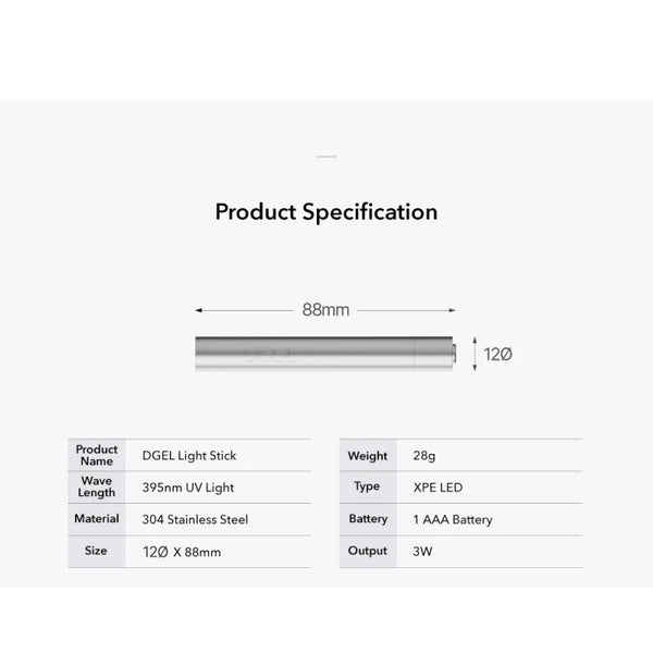 DGEL Light Stick - Stainless steel pin cure lamp UV/LED