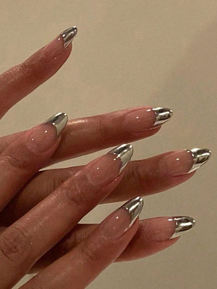 beginner chrome French tip nail design