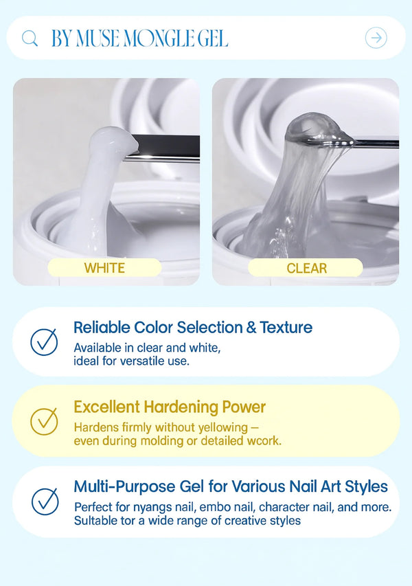 By Muse Mongle Embo Gel – Clear & White 3D Sculpting Gel Set + Free Spatula